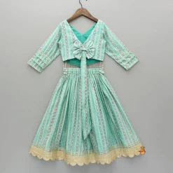 Clearance Green Chanderi Gota Lace Work Top And Lehenga With Matching Hairband Ethnic Wear | Lehengas & Ghagras