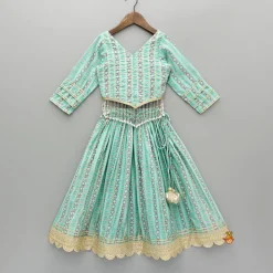 Clearance Green Chanderi Gota Lace Work Top And Lehenga With Matching Hairband Ethnic Wear | Lehengas & Ghagras
