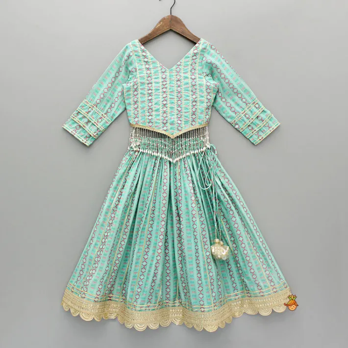 Clearance Green Chanderi Gota Lace Work Top And Lehenga With Matching Hairband Ethnic Wear | Lehengas & Ghagras