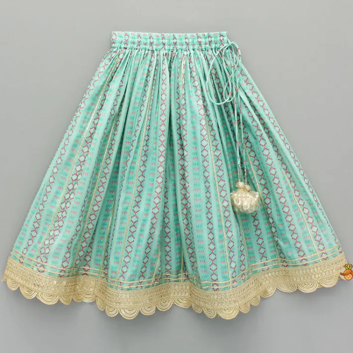 Clearance Green Chanderi Gota Lace Work Top And Lehenga With Matching Hairband Ethnic Wear | Lehengas & Ghagras