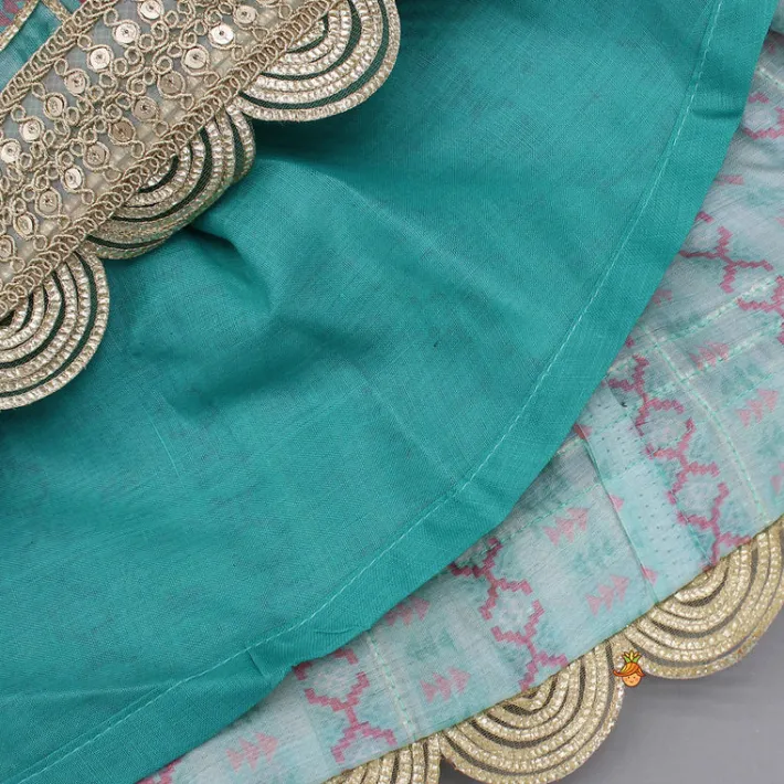 Clearance Green Chanderi Gota Lace Work Top And Lehenga With Matching Hairband Ethnic Wear | Lehengas & Ghagras