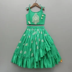 Clearance Green Dori Embroidered Strappy Top And Stylish Layered Lehenga Ethnic Wear | Lehengas & Ghagras