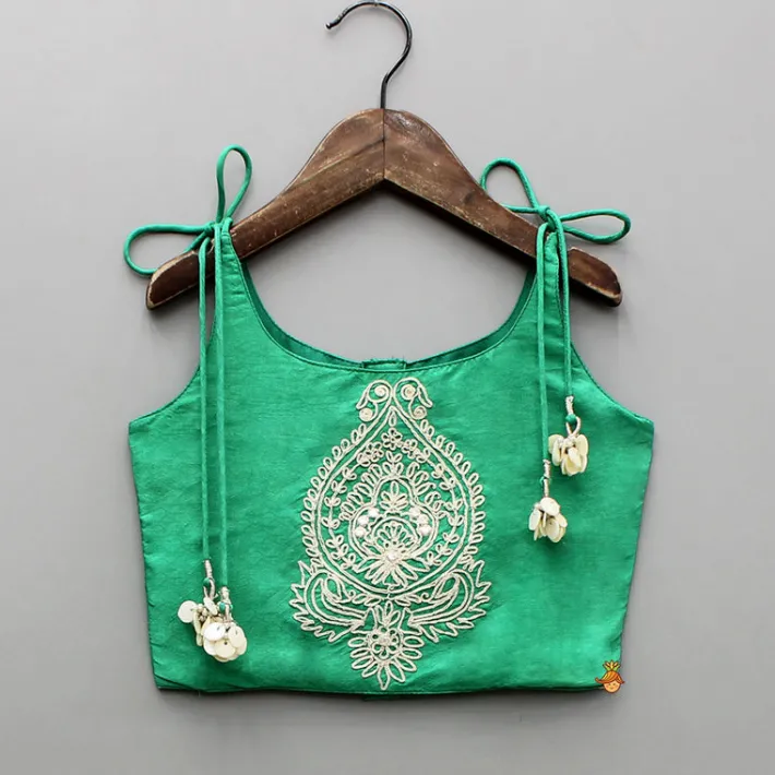 Clearance Green Dori Embroidered Strappy Top And Stylish Layered Lehenga Ethnic Wear | Lehengas & Ghagras