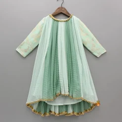 Online Green Dual Tone Embroidered Sleeves High Low Kurti Ethnic Wear | Kurtis & Jumpsuits