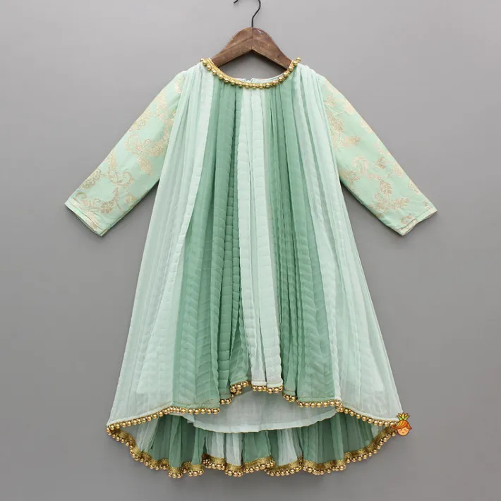 Online Green Dual Tone Embroidered Sleeves High Low Kurti Ethnic Wear | Kurtis & Jumpsuits