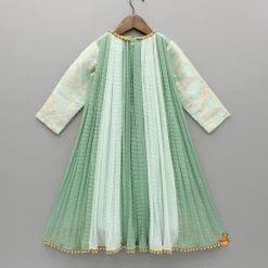 Best Green Dual Tone Embroidered Sleeves High Low Kurti Ethnic Wear | Kurtis & Jumpsuits