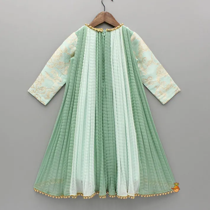 Best Green Dual Tone Embroidered Sleeves High Low Kurti Ethnic Wear | Kurtis & Jumpsuits