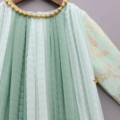Online Green Dual Tone Embroidered Sleeves High Low Kurti Ethnic Wear | Kurtis & Jumpsuits