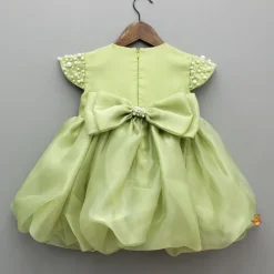 New Green Embellished Dress With Detachable Bow Dresses & Sets | Dresses