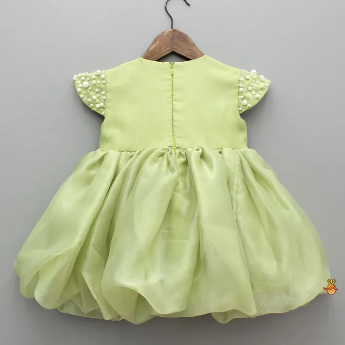 New Green Embellished Dress With Detachable Bow Dresses & Sets | Dresses