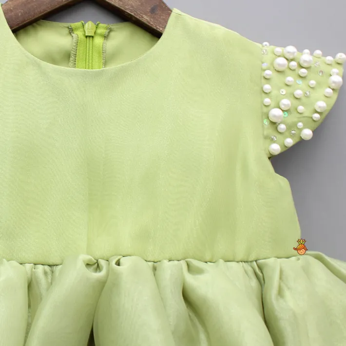 New Green Embellished Dress With Detachable Bow Dresses & Sets | Dresses