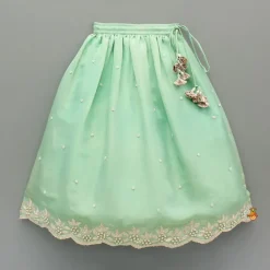 Discount Green Embroidered And Embellished Cape Attached Top With Flared Lehenga Ethnic Wear | Lehengas & Ghagras