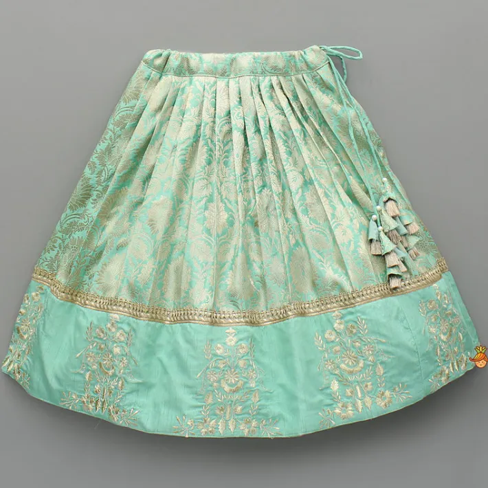 Outlet Green Embroidered Embellished Top And Brocade Embroidered Lehenga Ethnic Wear | Lehengas & Ghagras