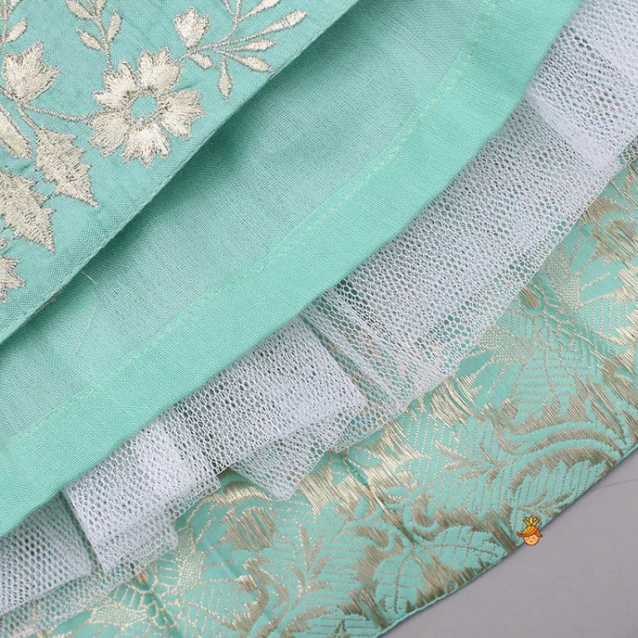 Outlet Green Embroidered Embellished Top And Brocade Embroidered Lehenga Ethnic Wear | Lehengas & Ghagras