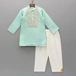New Green Embroidered Kurta And Pyjama BOY Indian Ethnic Wear | Ethnic Sets