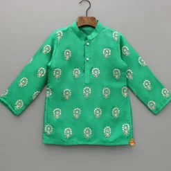 Fashion Green Embroidered Kurta And Pyjama BOY Indian Ethnic Wear | Ethnic Sets