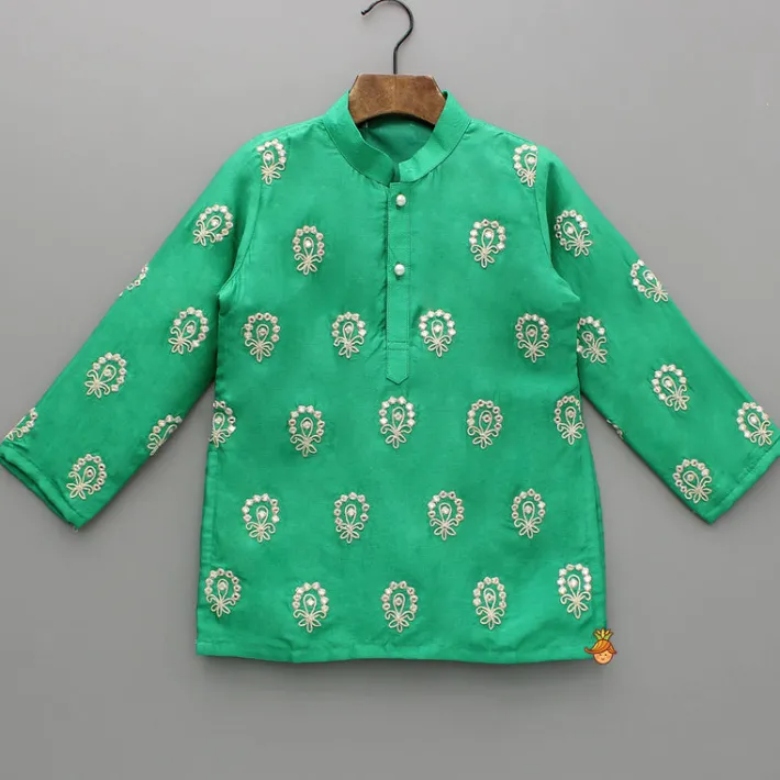 Fashion Green Embroidered Kurta And Pyjama BOY Indian Ethnic Wear | Ethnic Sets