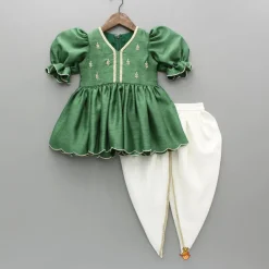 Hot Green Embroidered Kurti And Tulip Dhoti Ethnic Wear | Dhotis & Patialas