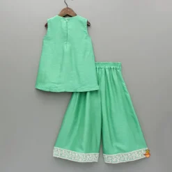 Best Green Embroidered Kurti And Flared Palazzo Ethnic Wear | Palazzos & Shararas