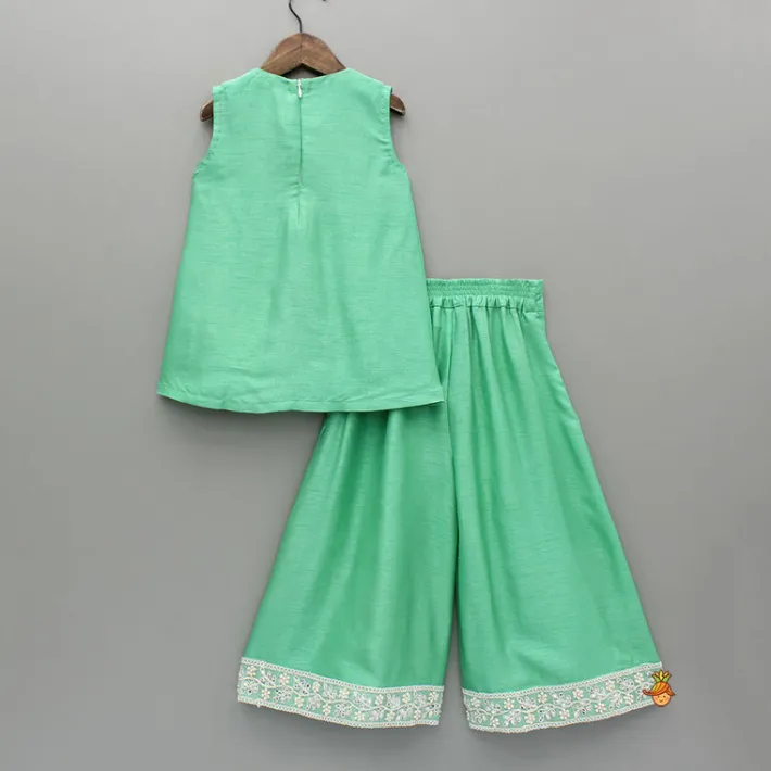 Best Green Embroidered Kurti And Flared Palazzo Ethnic Wear | Palazzos & Shararas