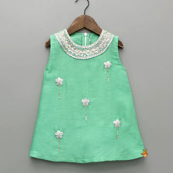 Best Green Embroidered Kurti And Flared Palazzo Ethnic Wear | Palazzos & Shararas