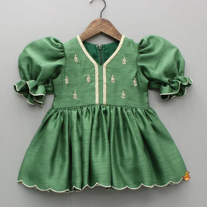 Hot Green Embroidered Kurti And Tulip Dhoti Ethnic Wear | Dhotis & Patialas