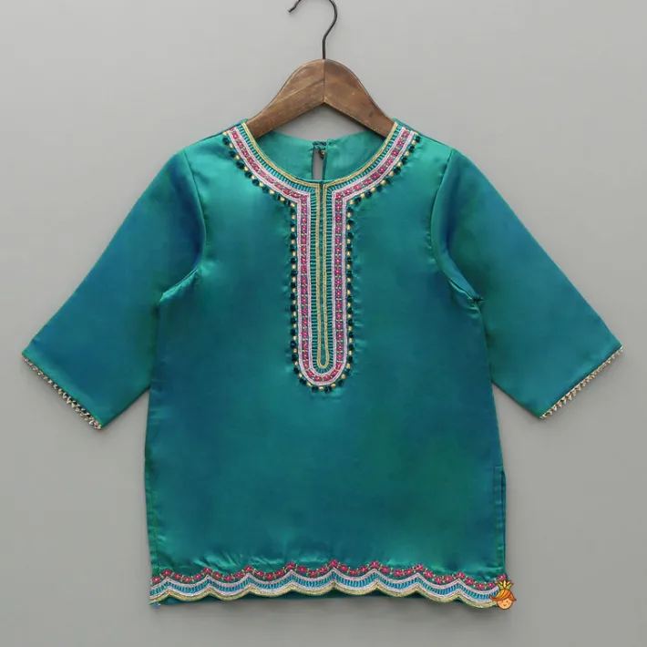 New Green Embroidered Kurti And Pant With Dupatta Ethnic Wear | Churidars & Salwars