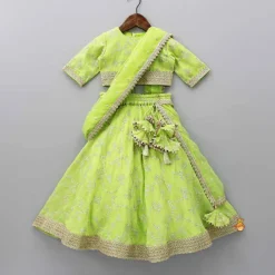 Best Green Embroidered Lacework Top With Lehenga And Attached Dupatta Ethnic Wear | Lehengas & Ghagras