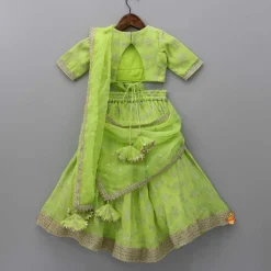 Best Green Embroidered Lacework Top With Lehenga And Attached Dupatta Ethnic Wear | Lehengas & Ghagras
