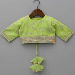 Best Green Embroidered Lacework Top With Lehenga And Attached Dupatta Ethnic Wear | Lehengas & Ghagras
