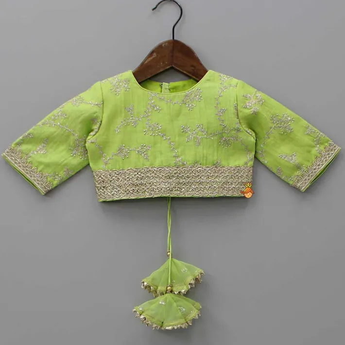 Best Green Embroidered Lacework Top With Lehenga And Attached Dupatta Ethnic Wear | Lehengas & Ghagras