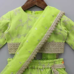 Best Green Embroidered Lacework Top With Lehenga And Attached Dupatta Ethnic Wear | Lehengas & Ghagras