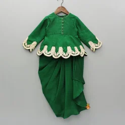 Fashion Green Embroidered Peplum Top And Stylish Dhoti Skirt Ethnic Wear | Dhotis & Patialas