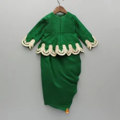 Fashion Green Embroidered Peplum Top And Stylish Dhoti Skirt Ethnic Wear | Dhotis & Patialas
