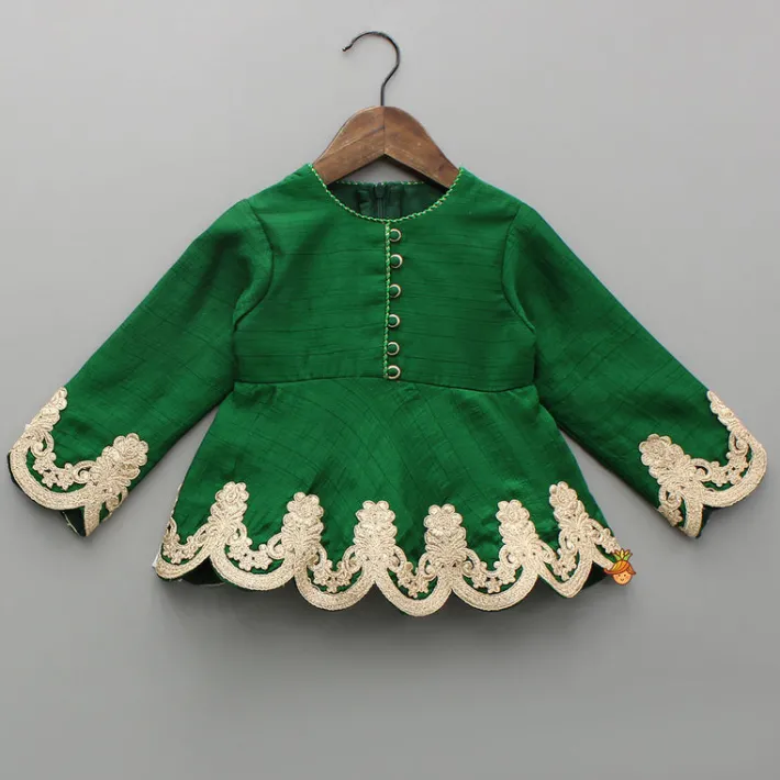 Fashion Green Embroidered Peplum Top And Stylish Dhoti Skirt Ethnic Wear | Dhotis & Patialas