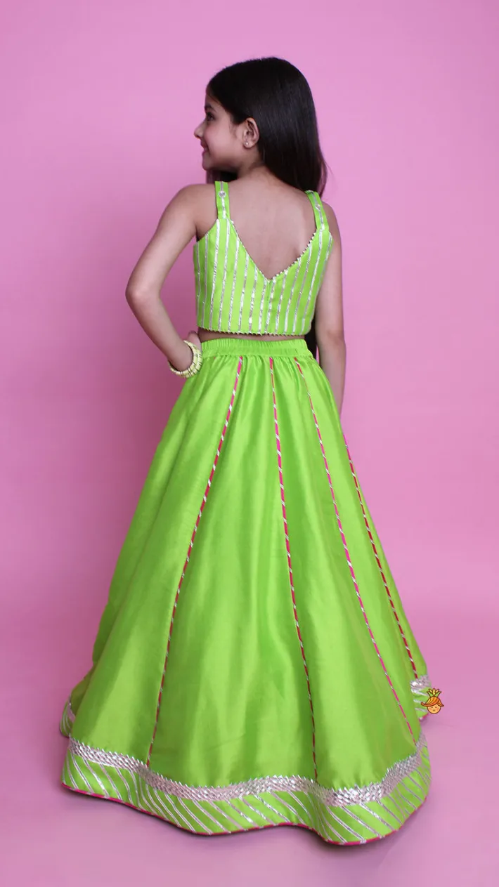 Hot Green Embroidered Strappy Top And Lehenga With Dupatta Ethnic Wear | Lehengas & Ghagras