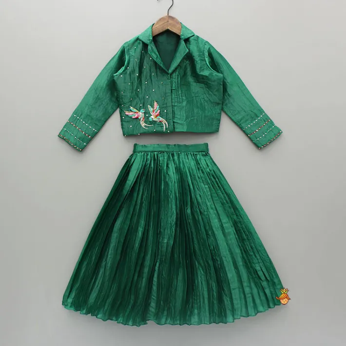 Hot Green Embroidered Stylish Collar Neck Top And Lehenga Ethnic Wear | Lehengas & Ghagras