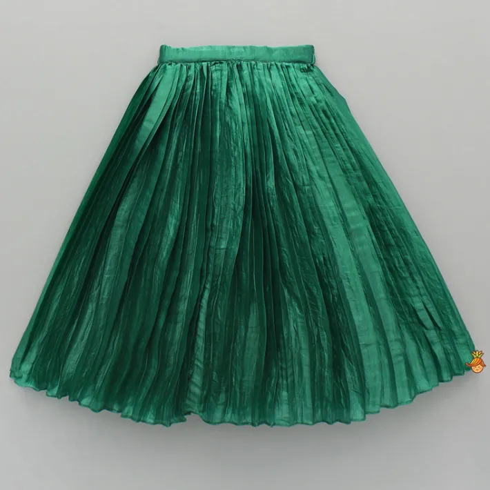 Hot Green Embroidered Stylish Collar Neck Top And Lehenga Ethnic Wear | Lehengas & Ghagras