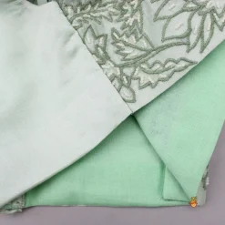 Fashion Green Embroidered Top With Shibori Printed Lehenga And Dupatta Twinning Sets | Ethnic Wear