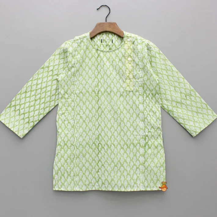 Online Green Floral Hand Block Printed Cotton Kurta BOY Indian Ethnic Wear | Kurtas