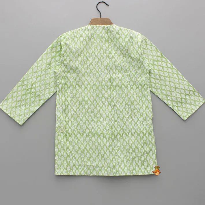 Online Green Floral Hand Block Printed Cotton Kurta BOY Indian Ethnic Wear | Kurtas
