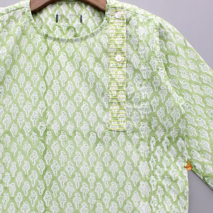 Online Green Floral Hand Block Printed Cotton Kurta BOY Indian Ethnic Wear | Kurtas