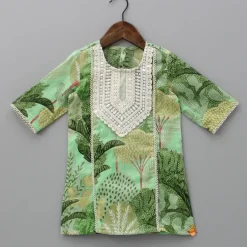 Best Green Floral Printed Kurti With Matching Palazzo And Net Dupatta Ethnic Wear | Palazzos & Shararas