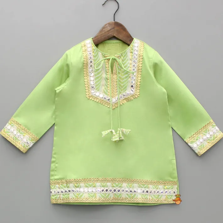 New Green Gota Lace And Faux Mirror Work Kurti With Sharara And Dupatta Ethnic Wear | Palazzos & Shararas