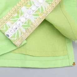 New Green Gota Lace And Faux Mirror Work Kurti With Sharara And Dupatta Ethnic Wear | Palazzos & Shararas