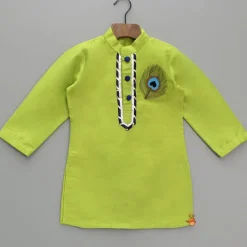 Fashion Green Gota Lace Detailed Kurta With Dhoti BOY Indian Ethnic Wear | Ethnic Sets