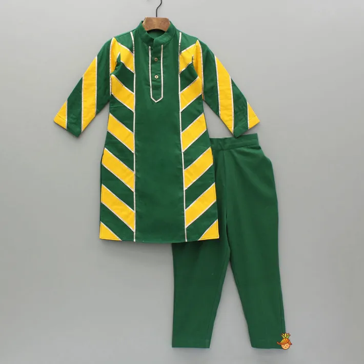 Clearance Green Gota Lace Detailing Kurta And Pant BOY Indian Ethnic Wear | Ethnic Sets
