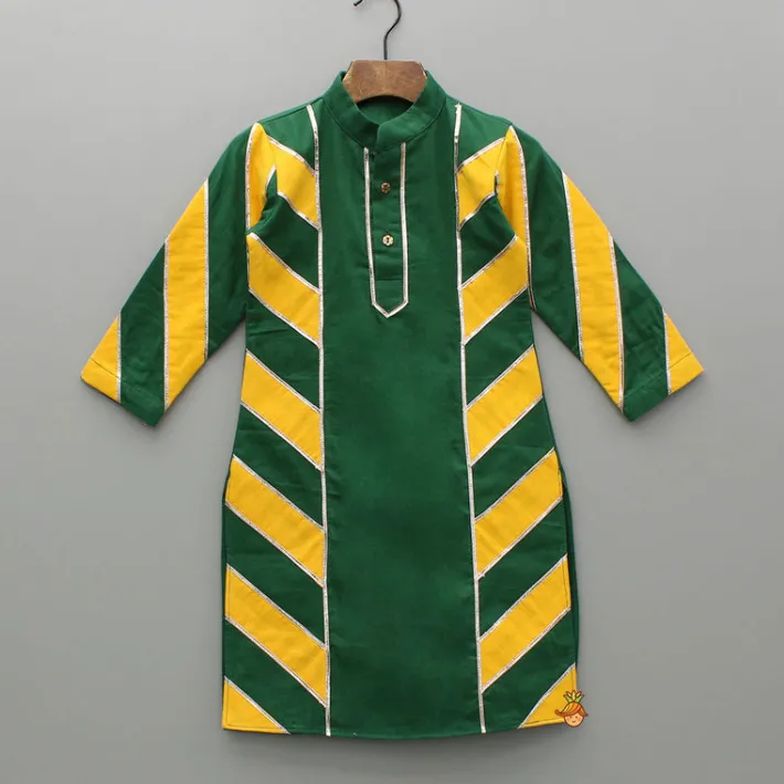 Clearance Green Gota Lace Detailing Kurta And Pant BOY Indian Ethnic Wear | Ethnic Sets