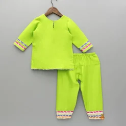 New Green Gota Lace Work Kurti And Salwar With Matching Dupatta Ethnic Wear | Churidars & Salwars