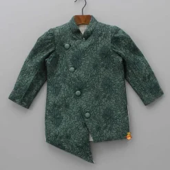Fashion Green Heavy Thread Embroidered Asymmetric Sherwani And Pyjama BOY Indian Ethnic Wear | Ethnic Sets